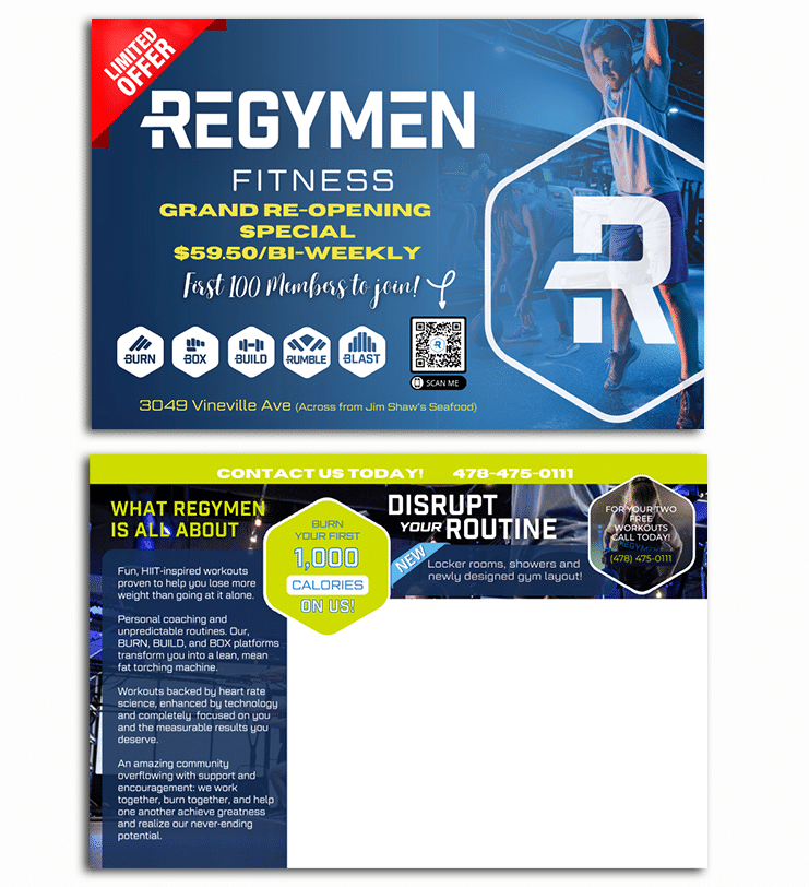 Regymen Fitness Direct Mail Postcard